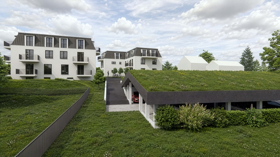 Vicent Architekten Wohnanlage Grünheide begrünter Carport
